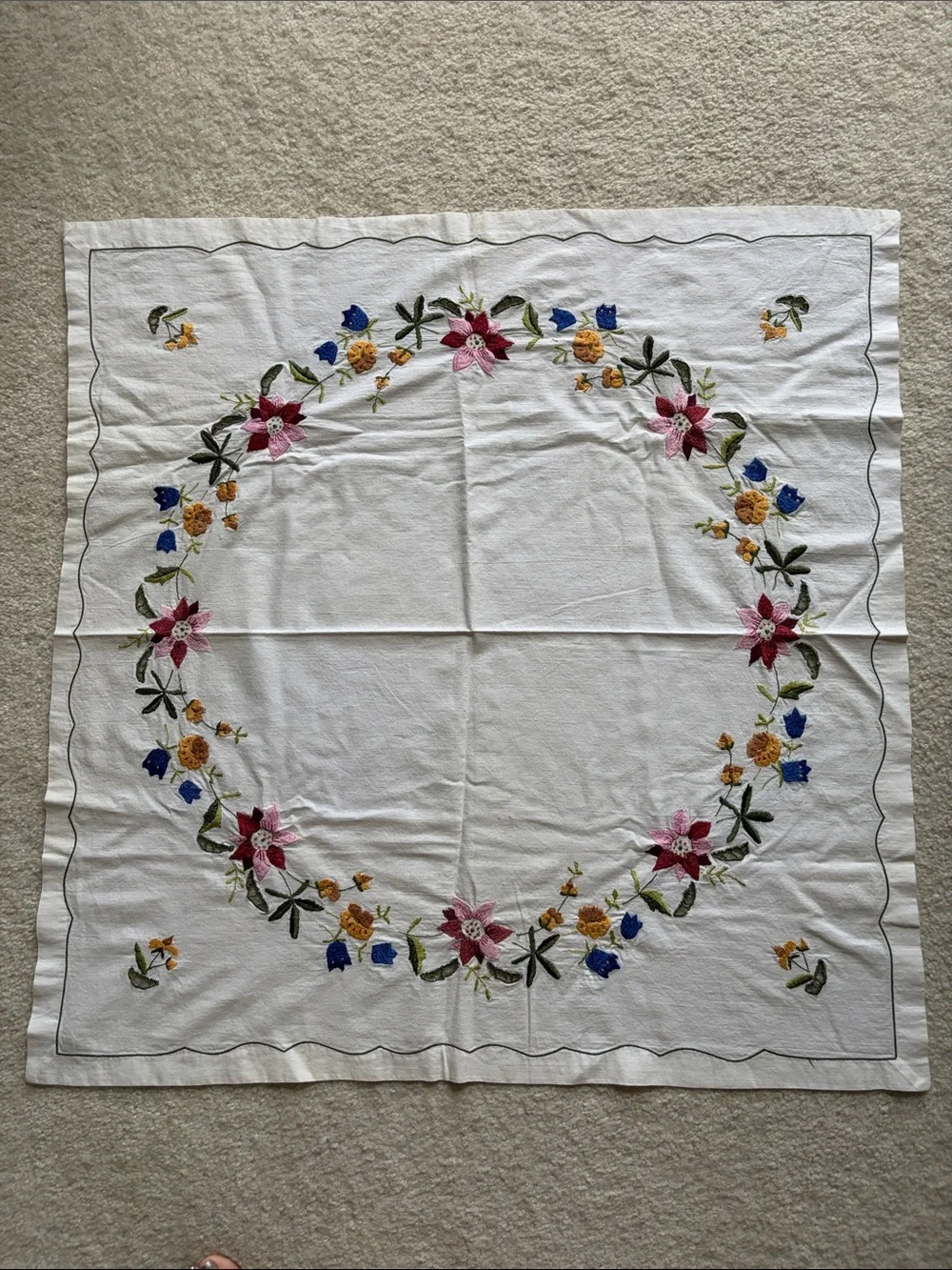 Vintage Embroidered Floral Table Linen